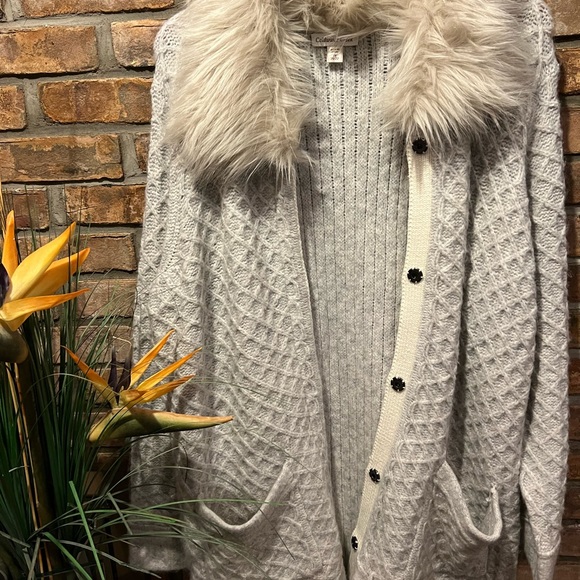 BNWT COLDWATER CREEK 2X, 20-22 WOMEN’S LONG SWEATER COAT W/ FAUX FUR COLLAR - Picture 5 of 8